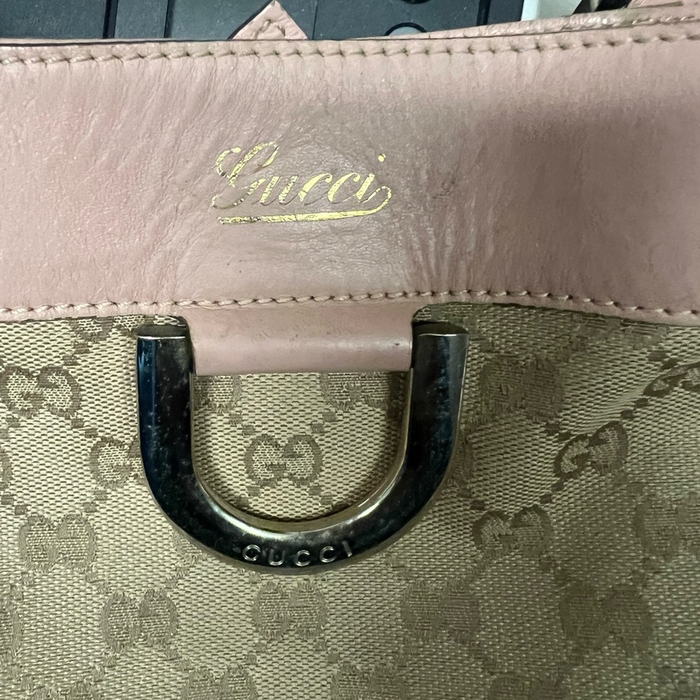 Gucci Pink and Tan Shoulder Bag with Signature Monogram